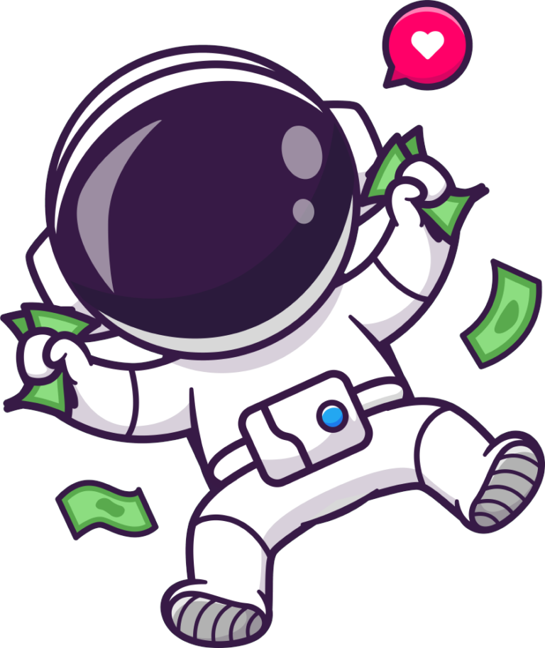 Astronaut rennt mit Geldscheinen