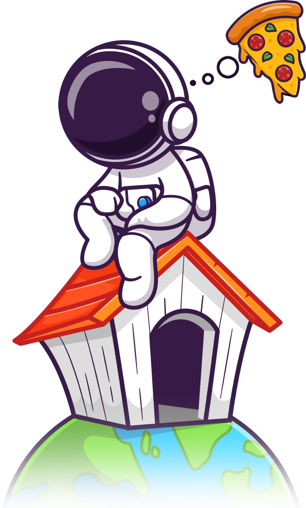 Astronaut sitzt auf einem Haus auf dem Globus