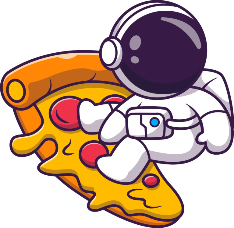 Astronaut auf einer Pizza-Slice